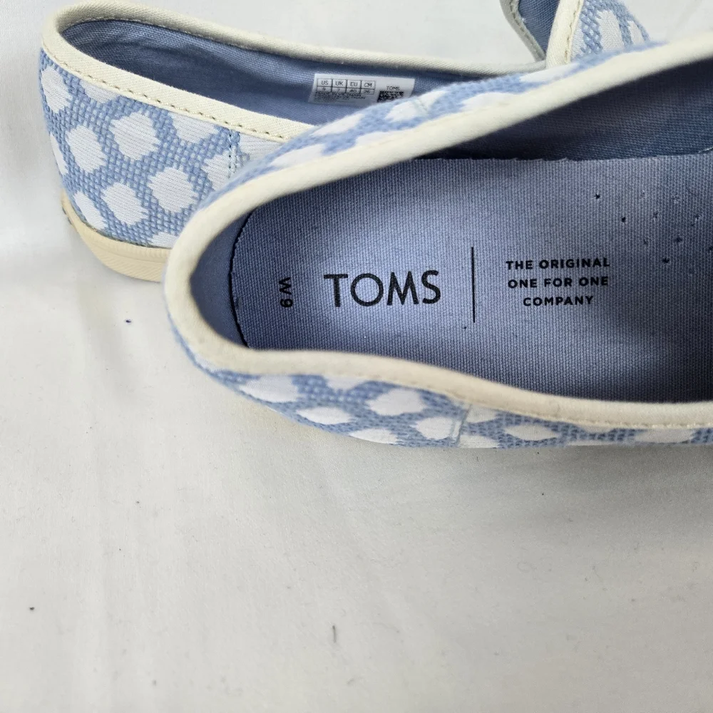 TOMS Women's Canvas Clemente Bliss Blue White Diamond Print Slip-On Shoes Size 9